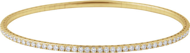 14K Gold Round Lab-Grown Diamond Half Accented Flexible Bangle Bracelet - Yellow Gold