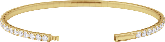 14K Gold Round Lab-Grown Diamond Fully Accented Flexible Bangle Bracelet - Yellow Gold - view 3