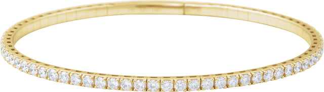 14K Gold Round Natural Diamond Fully Accented Flexible Bangle Bracelet - Yellow Gold