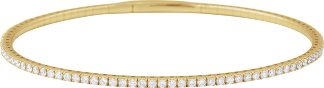 14K Gold Round Lab-Grown Diamond Fully Accented Flexible Bangle Bracelet - Yellow Gold