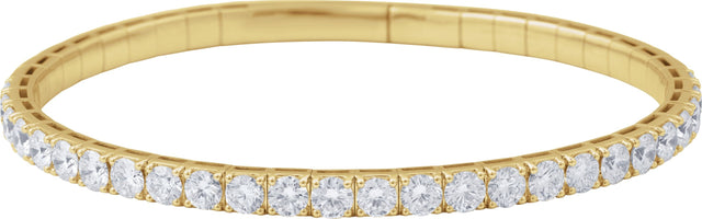 14K Gold Round Lab-Grown Diamond Half Accented Flexible Bangle Bracelet - Yellow Gold