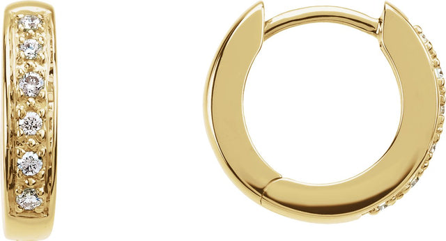 14K Gold Round Natural Diamond Accented Hoop Earrings – 1.2-1.75mm Stones - Yellow Gold