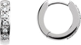 14K Gold Round Natural Diamond Accented Hoop Earrings – 1.2-1.75mm Stones - White Gold