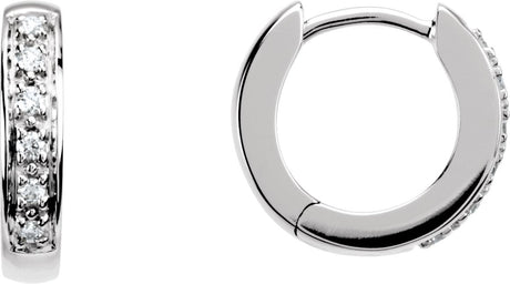14K Gold Round Natural Diamond Accented Hoop Earrings – 1.2-1.75mm Stones - White Gold