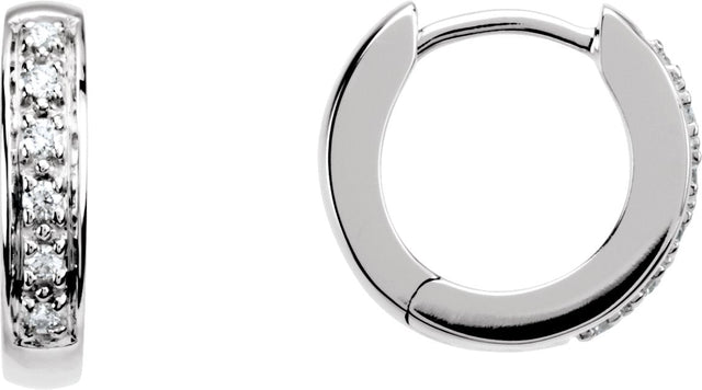 14K Gold Round Natural Diamond Accented Hoop Earrings – 1.2-1.75mm Stones - White Gold