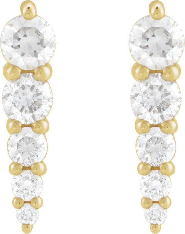 14K Gold Natural Diamond Graduated Bar Earrings - Yellow Gold - view 2