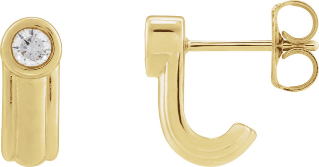 14K Gold Round Lab-Grown Diamond Solitaire J-Hoop Earrings - Yellow Gold