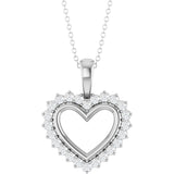 14K Gold Round Natural Diamond Accented Heart Necklace or Pendant – 1/3 CTW - White Gold