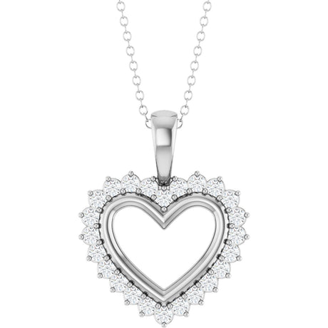 14K Gold Round Natural Diamond Accented Heart Necklace or Pendant – 1/3 CTW - White Gold