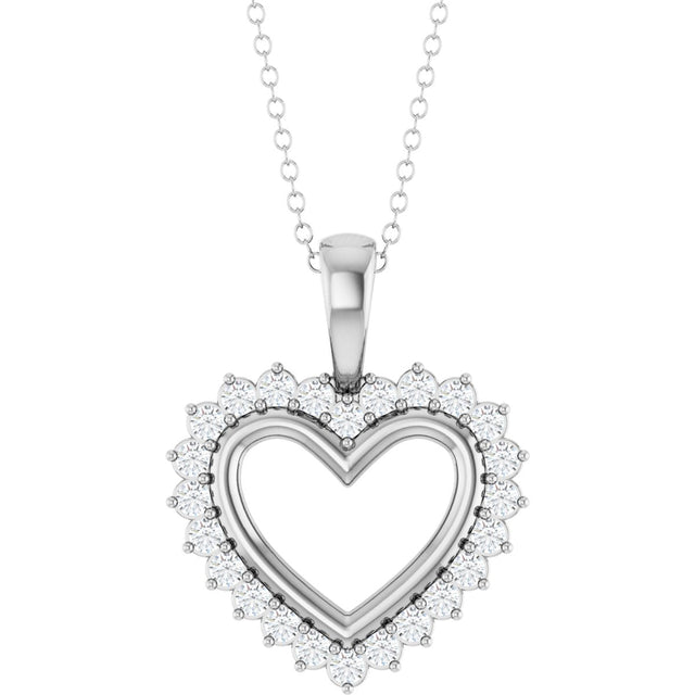 14K Gold Round Natural Diamond Accented Heart Necklace or Pendant – 1/3 CTW - White Gold