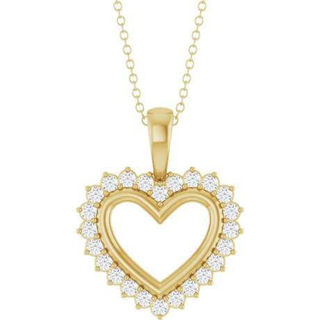 14K Gold Round Natural Diamond Accented Heart Necklace or Pendant – 1/3 CTW - Yellow Gold