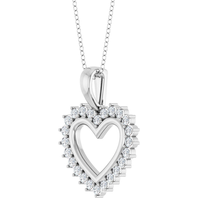 14K Gold Round Natural Diamond Accented Heart Necklace or Pendant – 1/3 CTW - White Gold - view 2