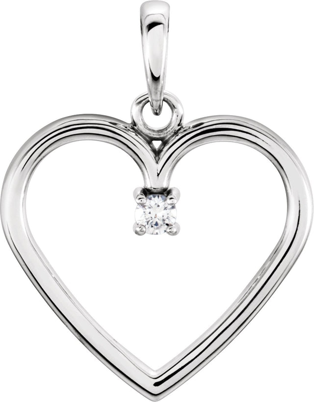 14K Gold Round Natural Diamond Heart Pendant – up to 0.025 CTW - White Gold