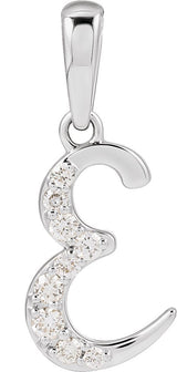 14K Gold Round Natural Diamond Accented Initial Necklace or Pendant - White Gold