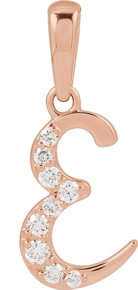 14K Gold Round Natural Diamond Accented Initial Necklace or Pendant - Rose Gold