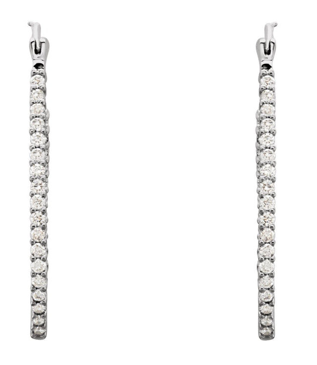 Platinum Round Natural Diamond Inside-Outside U-Hoop Earrings - view 2