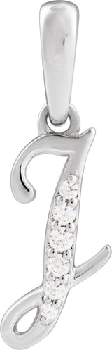 14K Gold Round Natural Diamond Accented Initial Necklace or Pendant - White Gold