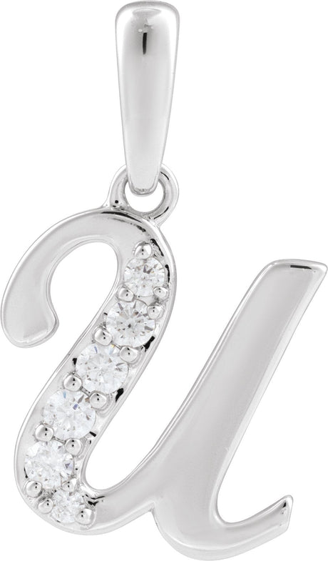 14K Gold Round Natural Diamond Accented Initial Necklace or Pendant - White Gold