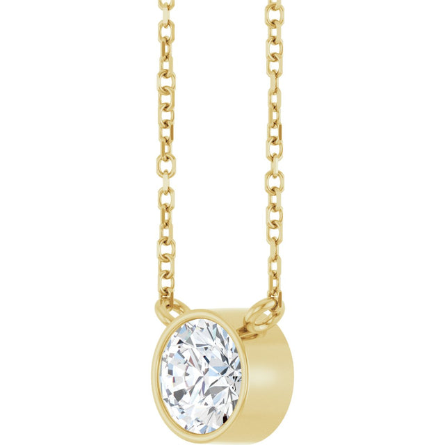 14K Gold Round Lab-Grown Diamond Bezel-Set Solitaire Necklace - Yellow Gold - view 2