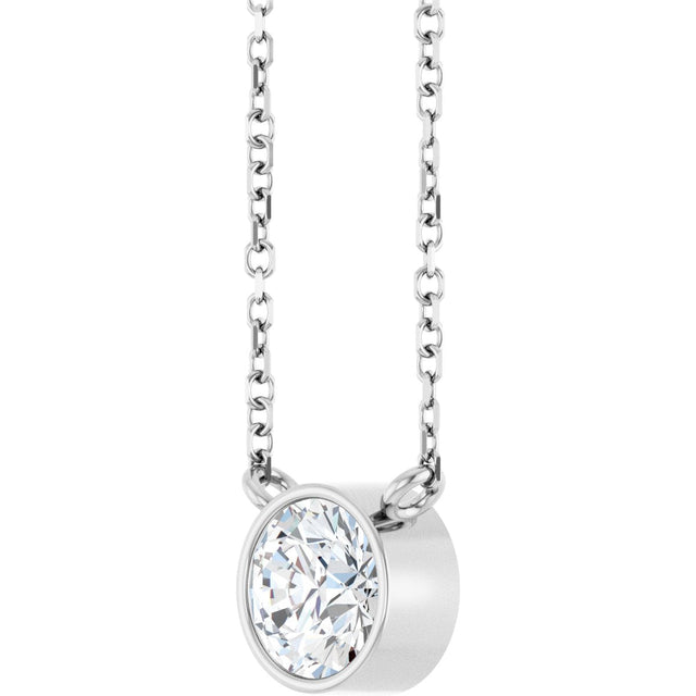 Platinum Round Lab-Grown Diamond Bezel-Set Solitaire Necklace - view 2