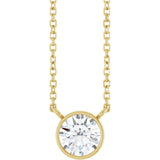 14K Gold Round Lab-Grown Diamond Bezel-Set Solitaire Necklace - Yellow Gold