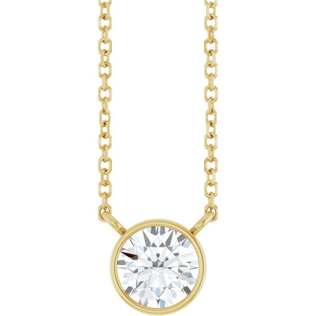 14K Gold Round Lab-Grown Diamond Bezel-Set Solitaire Necklace - Yellow Gold