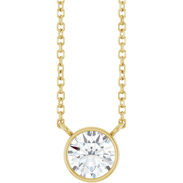 14K Gold Round Lab-Grown Diamond Bezel-Set Solitaire Necklace - Yellow Gold