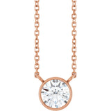 14K Gold Round Lab-Grown Diamond Bezel-Set Solitaire Necklace - Rose Gold