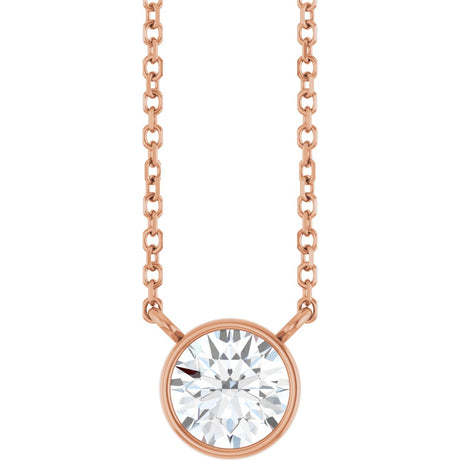 14K Gold Round Lab-Grown Diamond Bezel-Set Solitaire Necklace - Rose Gold