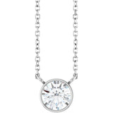 14K Gold Round Lab-Grown Diamond Bezel-Set Solitaire Necklace - White Gold