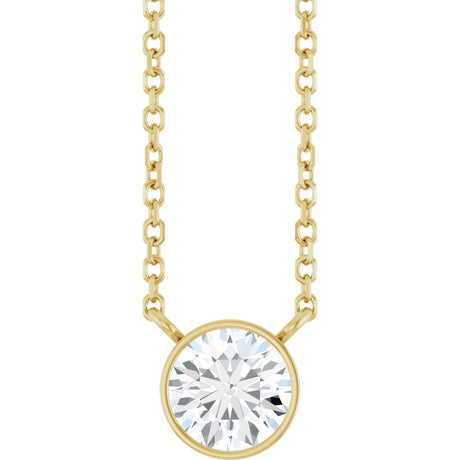 14K Gold Round Lab-Grown Diamond Bezel-Set Solitaire Necklace - Yellow Gold