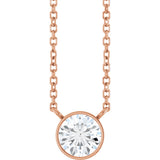 14K Gold Round Lab-Grown Diamond Bezel-Set Solitaire Necklace - Rose Gold