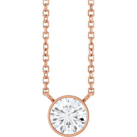14K Gold Round Lab-Grown Diamond Bezel-Set Solitaire Necklace - Rose Gold