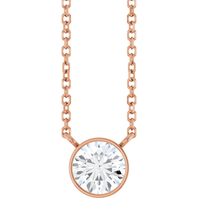 14K Gold Round Lab-Grown Diamond Bezel-Set Solitaire Necklace - Rose Gold