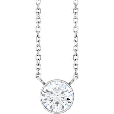 14K Gold Round Lab-Grown Diamond Bezel-Set Solitaire Necklace - White Gold