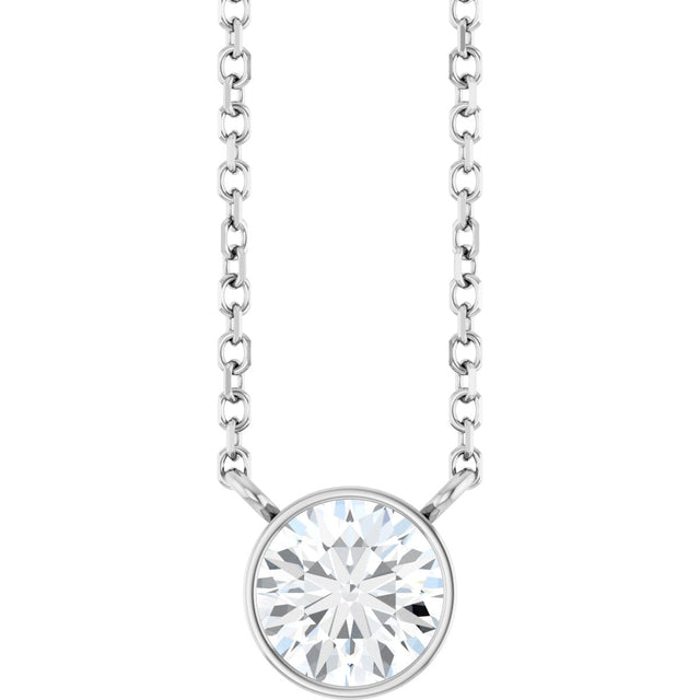 14K Gold Round Lab-Grown Diamond Bezel-Set Solitaire Necklace - White Gold