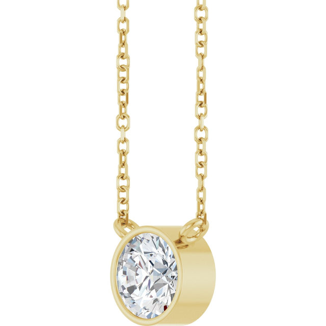 14K Gold Round Lab-Grown Diamond Bezel-Set Solitaire Necklace - Yellow Gold - view 2