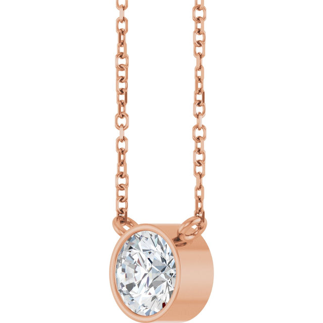 14K Gold Round Lab-Grown Diamond Bezel-Set Solitaire Necklace - Rose Gold - view 2