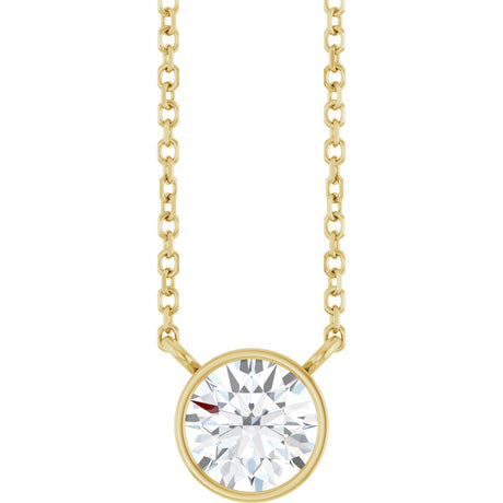 14K Gold Round Lab-Grown Diamond Bezel-Set Solitaire Necklace - Yellow Gold