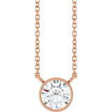 14K Gold Round Lab-Grown Diamond Bezel-Set Solitaire Necklace - Rose Gold