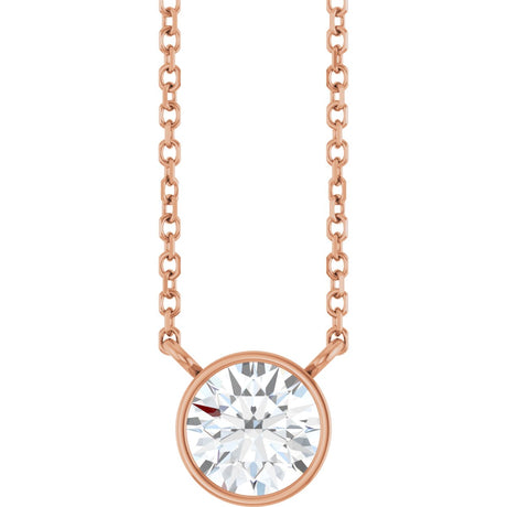14K Gold Round Lab-Grown Diamond Bezel-Set Solitaire Necklace - Rose Gold