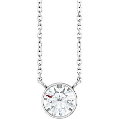 14K Gold Round Lab-Grown Diamond Bezel-Set Solitaire Necklace - White Gold
