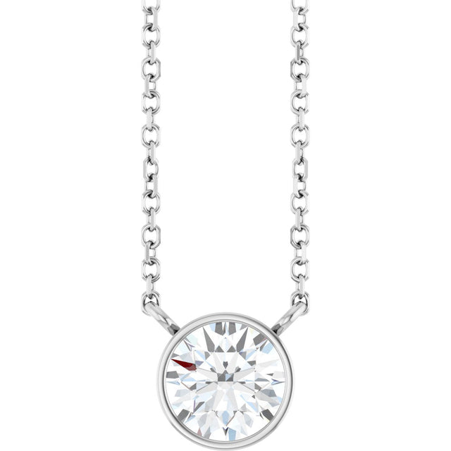 Platinum Round Lab-Grown Diamond Bezel-Set Solitaire Necklace