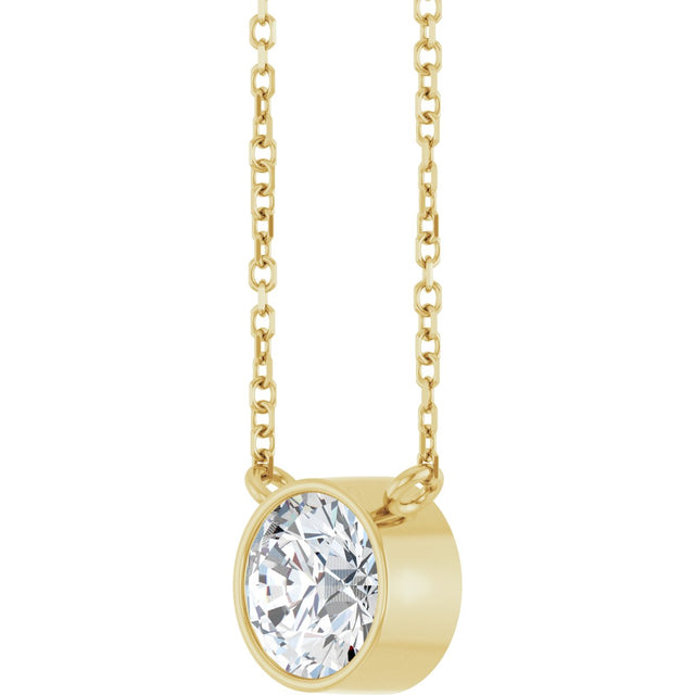 14K Gold Round Lab-Grown Diamond Bezel-Set Solitaire Necklace - Yellow Gold - view 2