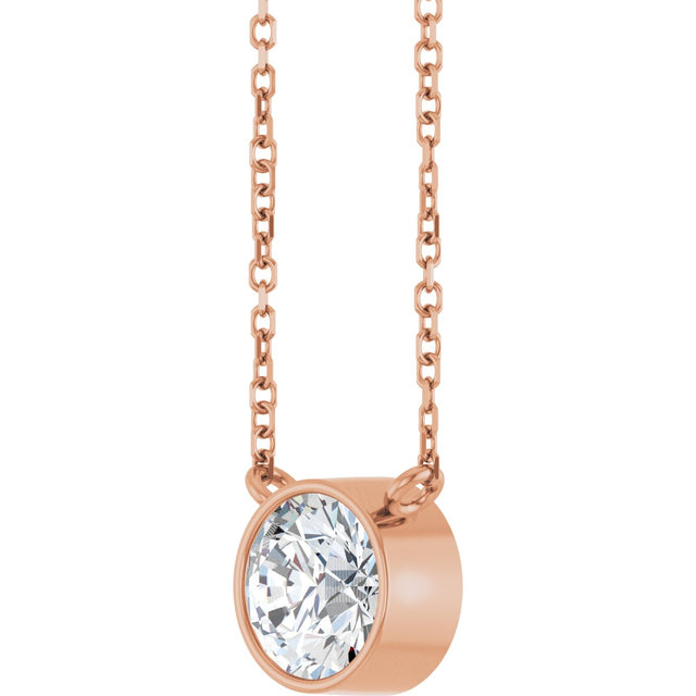 14K Gold Round Lab-Grown Diamond Bezel-Set Solitaire Necklace - Rose Gold - view 2