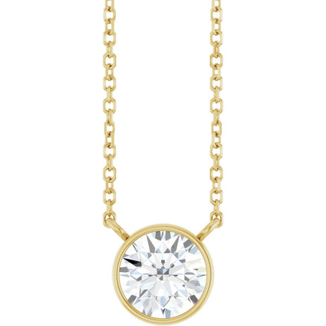 14K Gold Round Lab-Grown Diamond Bezel-Set Solitaire Necklace - Yellow Gold