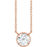 14K Gold Round Lab-Grown Diamond Bezel-Set Solitaire Necklace - Rose Gold