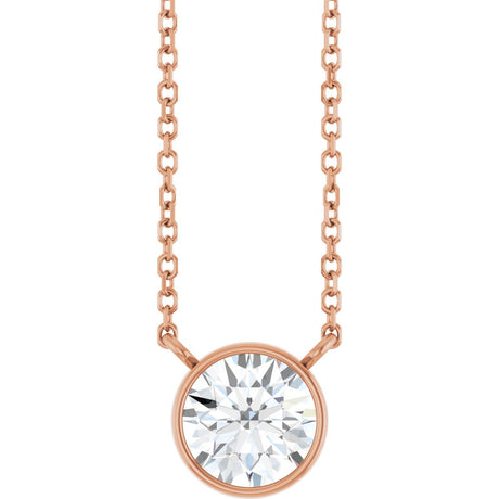 14K Gold Round Lab-Grown Diamond Bezel-Set Solitaire Necklace - Rose Gold