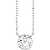 14K Gold Round Lab-Grown Diamond Bezel-Set Solitaire Necklace - White Gold