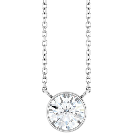 14K Gold Round Lab-Grown Diamond Bezel-Set Solitaire Necklace - White Gold
